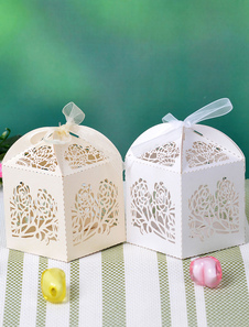 Carré de Out creux rose papier perle Wedding Favor boîtes ensemble de 12