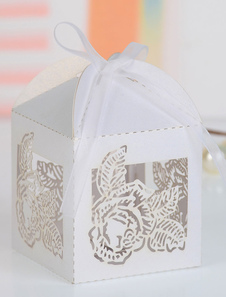 Blanc Bow jardin papier perle Engagement Favor boîtes ensemble de 12