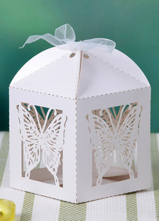 Papillon Hollow Out carré papier perle Wedding Favor boîtes ensemble de 12