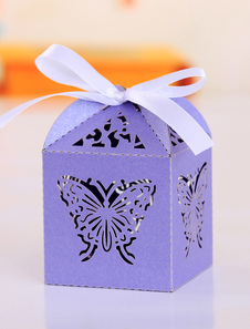 Square Purple papier papillon Hollow Out Wedding Favor Set de boîtes de 12