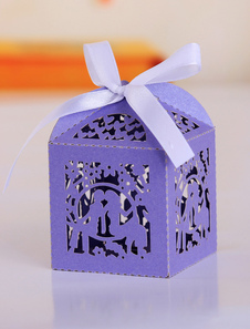 Purple Square Hollow Out Lovers mariage Favor Set de boîtes de 12