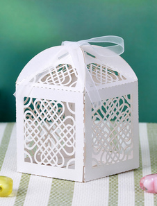 Carré blanc creux Heart to Heart Wedding Favor boîtes ensemble de 12