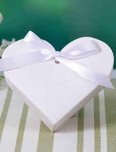Boîte de faveur coeur blanc forme arc ruban papier mariage