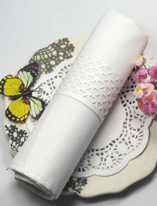 Doux coeur creux papier perle mariage serviette anneau ensemble de 12