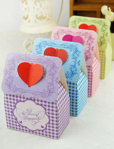 Modèle de Plaid carré Pearl Paper Heart Wedding Favor Set de boîtes de 12