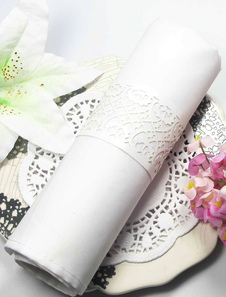 Creux du papier blanc perle mariage serviette anneau ensemble de 12