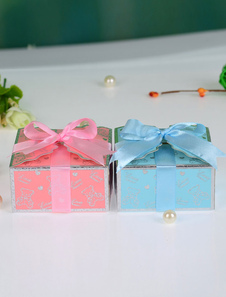 Rose/bleu Bow papier perle Engagement Favor boîtes ensemble de 12
