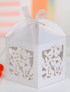 Blanc Bow Pearl papier jardin Favor boîtes ensemble de 12