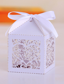 Carré blanc creux papier perlé Wedding Favor Set de boîtes de 12