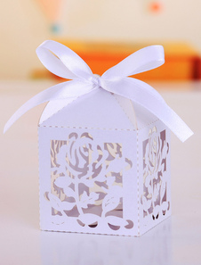 Carré blanc creux mariage Floral Favor boîtes ensemble de 12