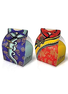 Costume de Tang papier carré perlé Wedding Favor Set de boîtes de 12