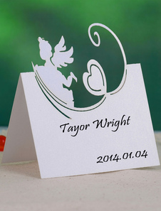 Coeur blanc doux ange mariage lieu cartes ensemble de 12