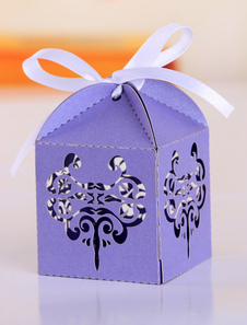 Purple Floral Hollow Out Square Wedding Favor boîtes ensemble de 12