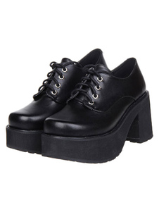 Carré de Lolita Gothique noir talons chaussures plate-forme avec lacet