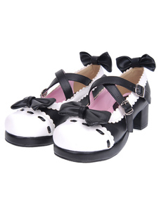 Chaussures de lolita en PU noir bicolore avec nœud