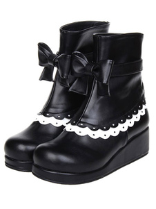 Chaussures de lolita noires bicolores avec nœud