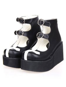 Chaussures de lolita en PU noir creusé à plate-forme