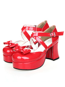 Loltia brillant talons chaussures Pony talons plate-forme bretelles Bow