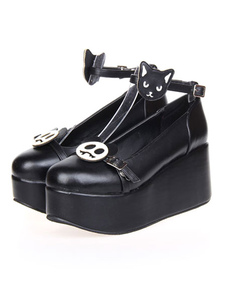Haute qualité Street Wear noir PU cuir cheville sangle plate-forme Lolita Shoes