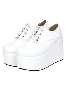 Chaussures lolita compensées en PU blanc à lacet