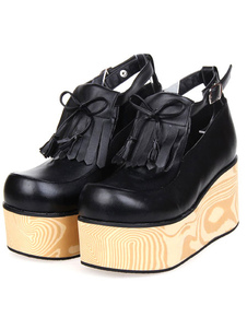 Douce frange ronde Toe PU cuir Street Wear chaussures Lolita