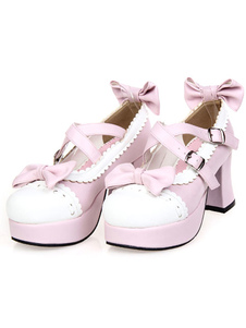 Streetwear élégant rose PU cuir plate-forme Lolita Shoes