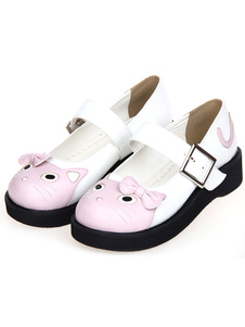 Chaussures lolita roses bicolores à motif de chat