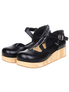 Street Wear chaussures Lolita PU noir en cuir
