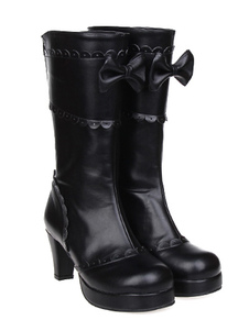 Haute qualité Street Wear chaussures Lolita Bow PU noir en cuir