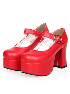 Orteil rond Dandy PU cuir Chunky talon Street Wear chaussures Lolita