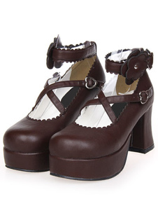 Chaussures de lolita marronnes à plate-forme