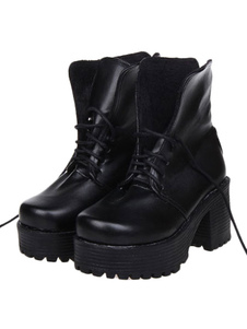 Chaussures lolita en PU noir à plate-forme à lacet