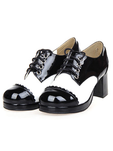 Gothic Lolita talons chaussures Pony talons Tow-ton avec lacet