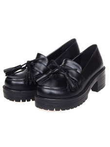 Frange streetwear PU noir en cuir plate-forme Lolita Shoes