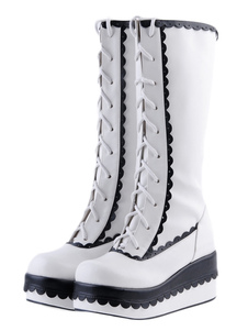 Jolie orteil rond bicolore PU cuir Street Wear bottes Lolita