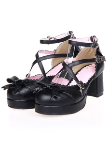 Sweet Black ronde Toe PU cuir rue porter des chaussures Lolita