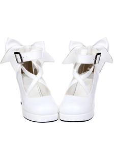 Talons hauts Chunky blanc Lolita Chaussures cheville sangle Bow Decor