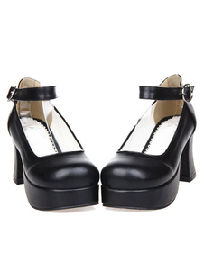Mat noir Lolita poney talons chaussures plate-forme boucle de cheville