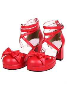 Sweet Lolita talons carrés chaussures plate-forme sangles Boucles boucles garniture blanche