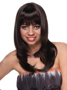 Perruque droite longue noire ébouriffée avec frange droite