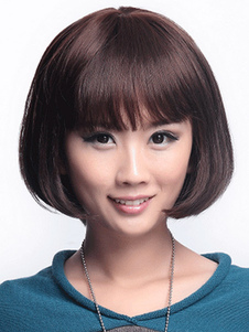 Châtaigne perruques de cheveux humains tout droit des courts brun pour femmes