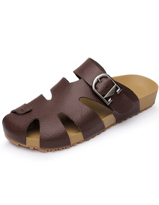 Sandales homme en cuir brun foncée avec boucle