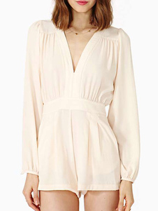 Combinaison féminine beige unicolore de col V