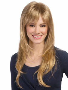 Perruque femme longue d'or ébouriffée de raie de côté