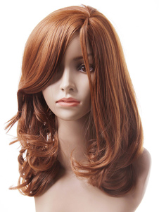 Perruque longue femme marronne foncée de boucles en bas et raie de côté