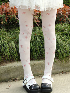 Chat rose impression dentelle Nylon Lolita chaussettes