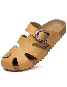 Sandales homme en cuir jaune avec boucle