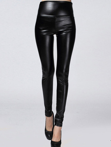 Leggins féminins en PU noir unicolore
