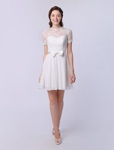 Robe de érémonie A-ligne en chiffon ivoire plissé avec nœud sur la ceinture