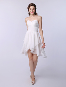 Robe de cérémonie de diplôme en ivoire plissée asymétrique